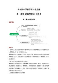 【期中知识复习】青岛版科学（六三制）三年级上册-第一单元《动物与环境》知识点学案+思维导图