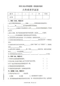 山东省枣庄市市中区2023-2024学年六年级上学期11月期中科学试题