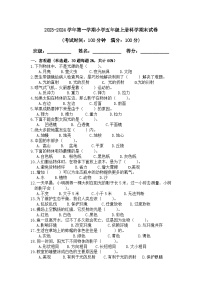 2023-2024学年期末试卷（试题）五年级上册科学教科版