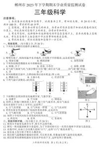 湖南省郴州市2023-2024学年三年级上学期期末考试科学试题