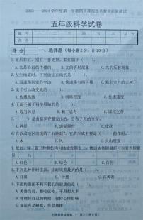 吉林省长春市九台区2023-2024学年五年级上学期期末考试科学试题