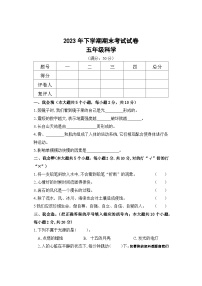 湖南省邵阳市武冈市2023-2024学年五年级上学期期末考试科学试题