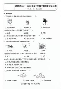 山东省滨州市惠民县2021-2022学年三年级下学期期末考试科学试卷