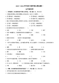 2023-2024学年河南省驻马店市确山县大象版五年级下册4月月考科学试卷（原卷版+解析版）