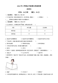 湖南省娄底市涟源市2023-2024学年教科版五年级下册期末考试科学试卷（原卷版+解析版）