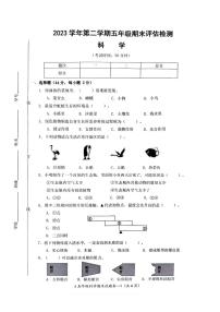 浙江省台州市椒江区2023-2024学年第二学期五年级科学期末试卷（教科版，含答案）