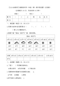 湘科版（2024）一年级科学下册期中测试题（含答案）