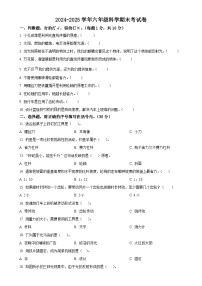 广东省茂名市化州市粤教版六年级上册期末考试科学试卷（原卷版）-A4
