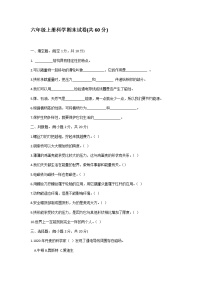 新教科版 (2017)六年级上册科学期末试卷