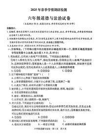湖北省孝感市大悟县2024-2025学年下学期期中测试六年级道德与法治试卷