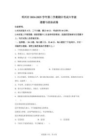 【统编版】2024~2025学年河南省南阳市邓州市六年级下学期期中考试道德与法治试题【含答案】