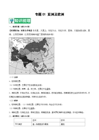 【期末知识梳理】2020-2021学年湘教版七年级地理下学期期末-专题01《亚洲及欧洲》复习学案