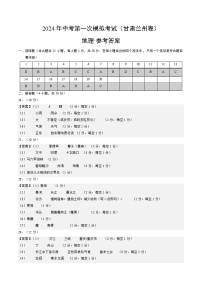 2024年初三中考第一次模拟考试试题：地理（甘肃兰州）（参考答案及评分标准）