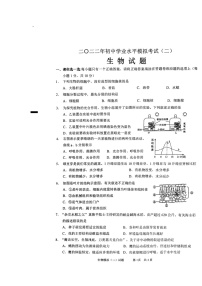 2022年山东省枣庄市峄城区年初中学业水平模拟考试（二）生物试卷（无答案）