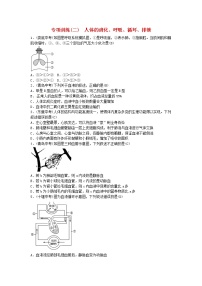 初中生物中考复习 2019年中考生物总复习主题四生物圈中的人专项训练(二)人体的消化呼吸循环排泄