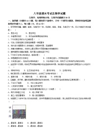 辽宁省沈阳市法库县2022-2023学年八年级上学期期末（线下）生物试题（含答案）