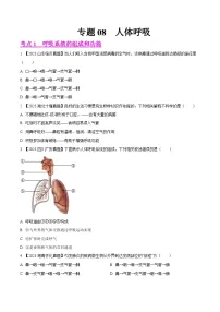 2023年全国生物中考真题试题分类汇编——专题08 人体呼吸(全国通用)