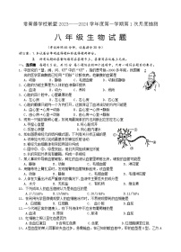 江苏省兴化市常青藤学校联盟2023-2024学年八年级上学期第一次月度抽测生物试题（月考）