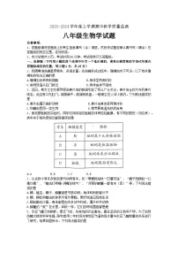山东省泰安市肥城市2023-2024学年八年级上学期期中考试生物试题