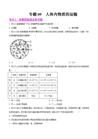 2024年中考生物真题分项汇编（全国通用）-专题09  人体内物质的运输-学易金卷：（第1期）（原卷版+解析版）