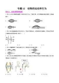 2024年中考生物真题分项汇编（全国通用）-专题12  动物的运动和行为- 学易金卷：（第1期）（原卷版+解析版）