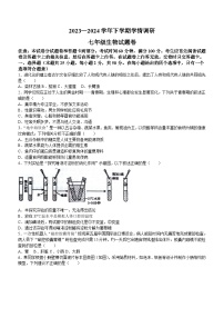 河南省郑州市中原区2023-2024学年七年级下学期期末生物试卷(无答案)