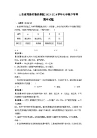 [生物]山东省菏泽市鲁西新区2023-2024学年七年级下学期期中试题（解析版）