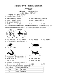 福建省福州杨桥中学2024-2025学年八年级上学期10月月考生物试题(无答案)