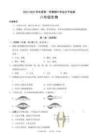 广东省韶关市新丰县2024-2025学年八年级上学期期中考试生物试题