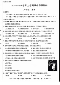 河南省郑州市登封嵩阳中学2024-2025学年八年级上学期期中考试生物试卷