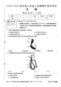 河北省邢台英华教育集团2024-2025学年八年级上学期11月期中生物试题