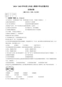 河南省漯河市召陵区2024～2025学年七年级(上)期中生物试题(含答案)