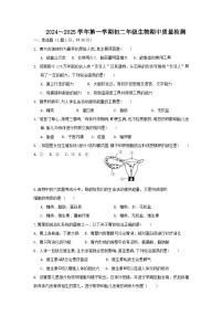 山东省威海市文登区实验中学（五四制）2024-2025学年七年级上学期期中考试生物试题