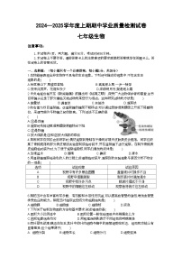 河南省信阳市新县2024-2025学年七年级上学期期中质量监测生物试卷