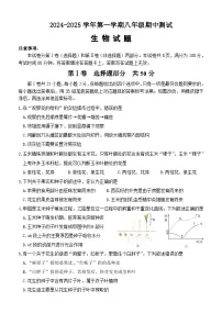 山东省济南市天桥区2024-2025学年八年级上学期期中考试生物试题