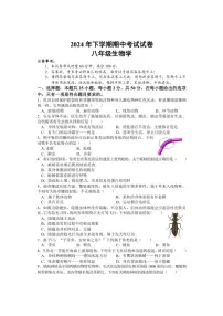 湖南省邵阳市武冈市2024～2025学年八年级(上)期中生物试卷(含答案)