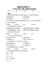 福建省泉州市泉港区2024-2025学年八年级上学期11月期中考试生物试卷(含答案)