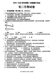 广东省茂名市博雅中学2024-2025学年八年级上学期期中考试生物试卷