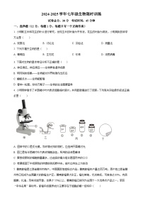 辽宁省阜新市实验中学2024-2025学年七年级上学期期中生物试题（原卷版）-A4