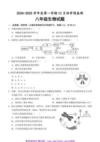 2024～2025学年山东省济宁市金乡县八年级上12月月考生物试卷(含答案)