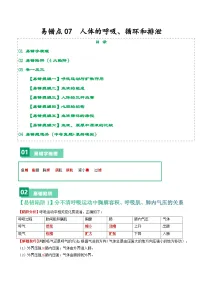 中考生物总复习易错点07 人的呼吸、循环和排泄-备战2024年中考生物考试易错题（全国通用）（原卷版）