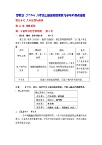 苏教版（2024）八年级上册生物期末复习必考知识点提纲 学案