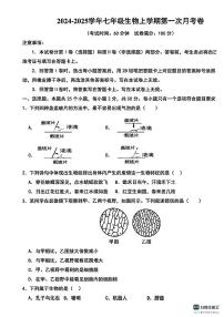 安徽省蚌埠市怀远实验中学2024-2025学年七年级上学期第一次月考生物试卷(无答案)