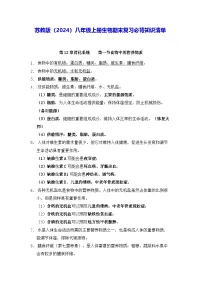 苏教版（2024）八年级上册生物期末复习必背知识清单 讲义