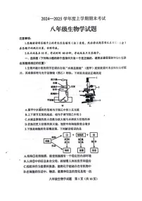 山东省泰安市肥城市2024-2025学年八年级上学期1月期末考试生物试题
