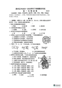 福建省泉州市五中2023--2024学年七年级下学期生物期末考试卷