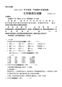 山东济南历城区济南稼轩初级中学2020-2021学年七年级上学期期中语文试卷（Word版，无答案）