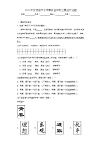 2023年甘肃省天水市秦安县中考三模语文试题（含解析）