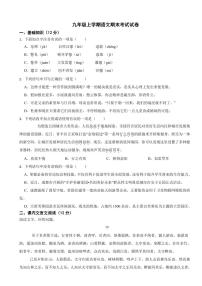 四川省成都市九年级上学期语文期末考试试卷附参考答案