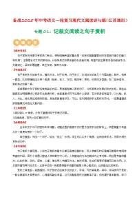 专题01：记叙文阅读之句子赏析（含答案） 备战2025年中考语文一轮复习现代文阅读讲与练（江苏通用）